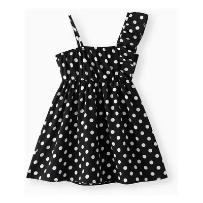 Toddler Girl Polka dots One Shoulder Ruffled Cami Dress