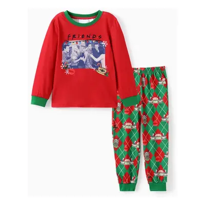 Friends Family matching Movie Scene Print Christmas Long-sleeve Pajamas Set (Flame Resistant)