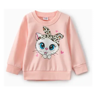 Baby Girl Cat Print Long-sleeve Pullover Sweatshirt