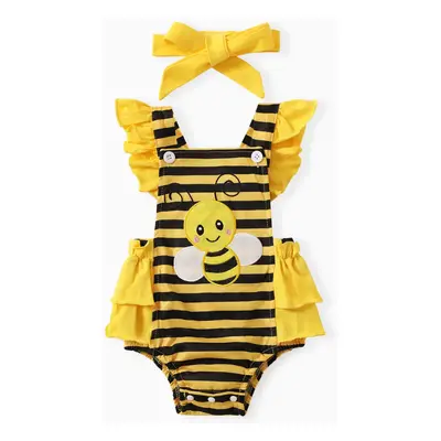 2pcs Baby Girl Marine Flutter Sleeve Romper Set