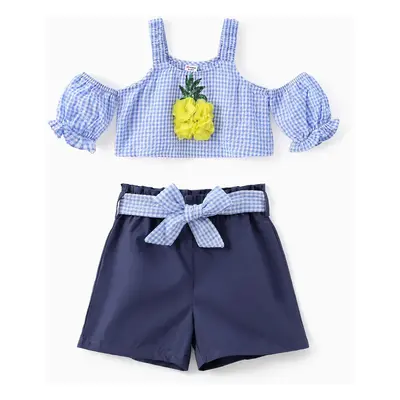 Toddler/Kid Girl 2pcs Hollow-out Pineapple Top and Shorts Set