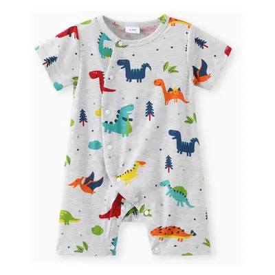 100% Cotton Dinosaur Print Short-sleeve Grey Baby Romper