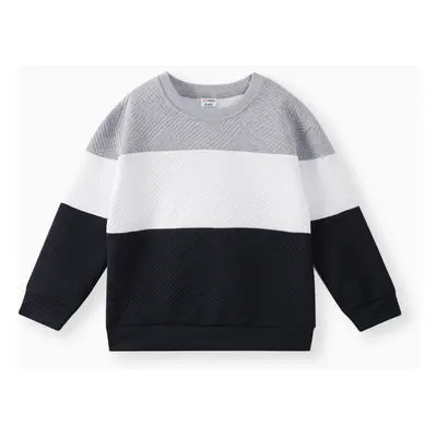 Kid Boy Casual Colorblock Textured Pullover Sweatshirt