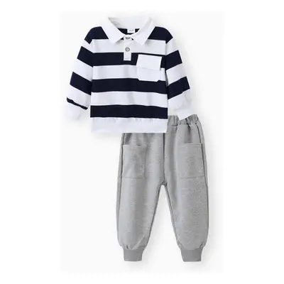 2-piece Toddler Boy Stripe Polo shirt and Grey Pants Set