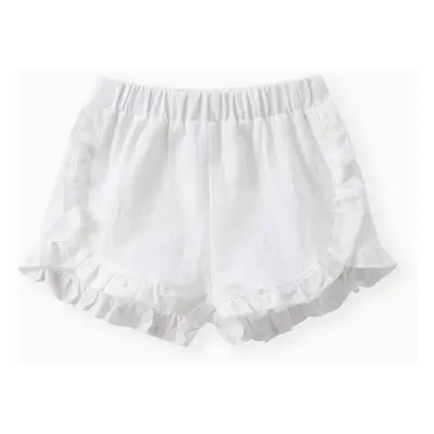 Baby Girl 100% Cotton Solid Ruffle Trim Shorts