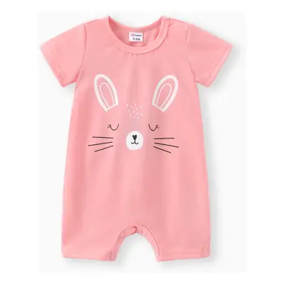 Baby Girl Rabbit Print Short-sleeve Romper