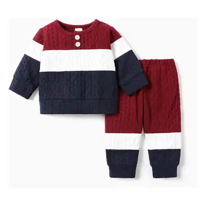 2pcs Baby Color Block Long-sleeve Sweatshirt and Trousers Set