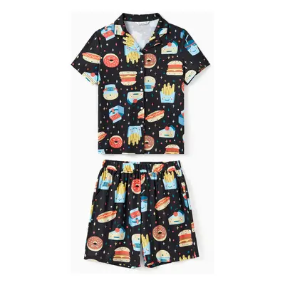 Family Matching Allover Cartoon Snack Graphics Pajamas Sets