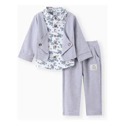 2pcs Baby Boy 95% Cotton Long-sleeve Faux-two Floral Print Top and Pants Set