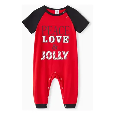 Christmas Family Matching Short Sleeves Peace Love & Jolly Pajamas Sets with Drawstring and Pock