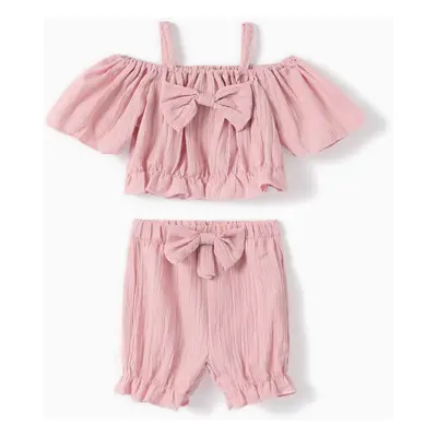 Sweet Off-Shoulder Baby Girl 2pcs Polyester Set