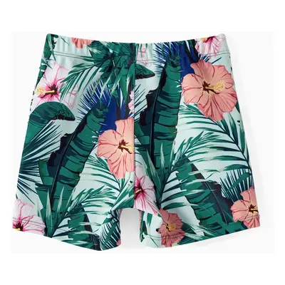 Family Matching Plant Print Ruffle Trim Spliced One-piece Swimsuit or Swim Trunks