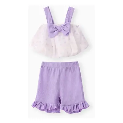 Baby Girl 2pcs Polka Dot Mesh Cami Top and Ruffled Shorts Set