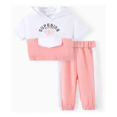 Baby Girl 2pcs Letter Print Hooded Tee and Pants Set