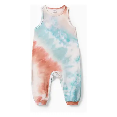 Family Matching Colorblock Tie Dye Twist Knot Bodycon Dresses and Short-sleeve T-shirts Sets