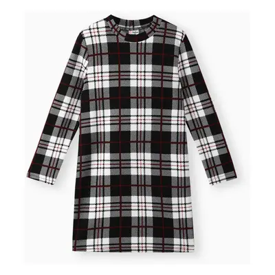 Kid Girl Plaid Stand Collar Long-sleeve Dress