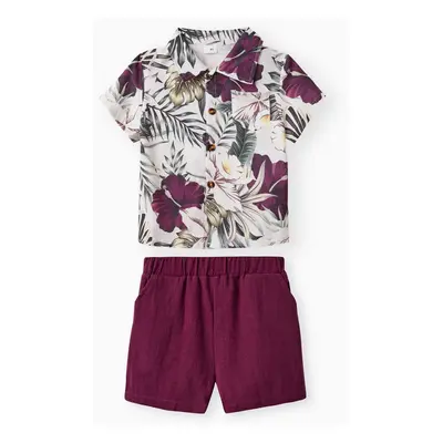 2pcs Toddler Boy Boho Floral Print Shirt and Shorts Set