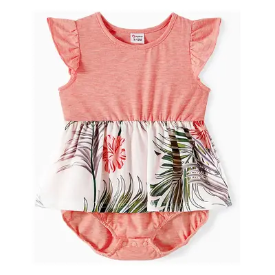 Family Matching Allover Plant Print Cami Dresses and Short-sleeve Colorblock Spliced T-shirts Se