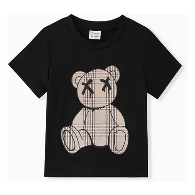 Baby Girl/Boy Plaid Bear Graphic Short-sleeve Tee