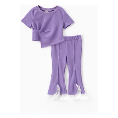 Todddler Girl 2pcs Ruffled Tee and Pants Set