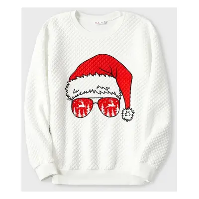 Christmas Graphic Print White Family Matching Long-sleeve Textured Sweatshirts