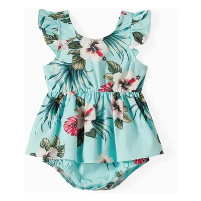 Family Summer Matching Outfits Drawstring Tropical Floral Casual Suits