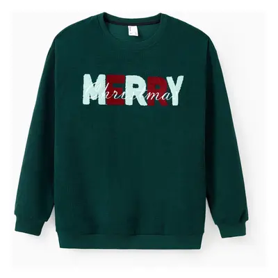 Christmas Sweatshirt Matching Family 3D Fluff Merry Christmas Green&Red Long Sleeves Ribbed Tops