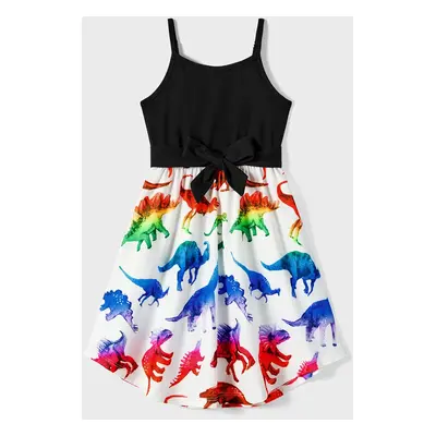 Family Matching Dinosaur Print Belted Cami Dresses and Short-sleeve T-shirts Sets