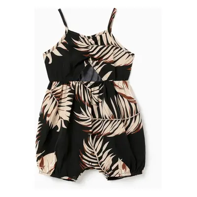 Mommy and Me One-Shoulder Leaf Printed Romper with Pockets