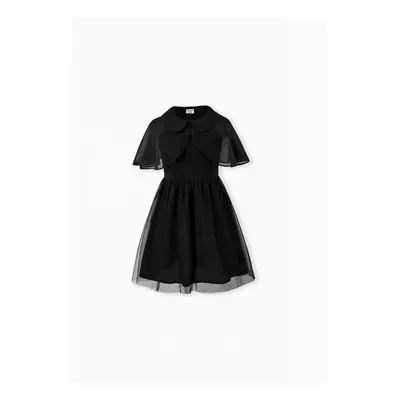 Halloween Family Matching Sets Black Boo Print Polo Shirt or A-Line/Tulle Strap Dress Set with C