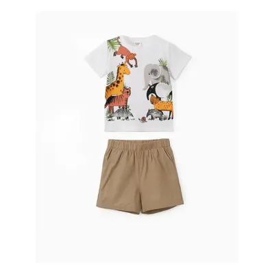 2pcs Toddler Boy Playful Animal Print Tee and Shorts Set