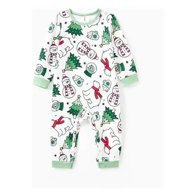 Christmas Family Matching Long Sleeves Very Merry Green Tops Allover Pattern Pants Pajamas Sets 