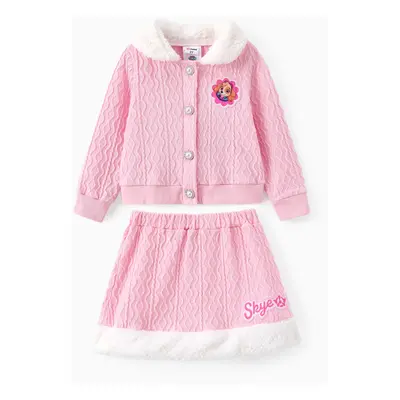 PAW Patrol Toddler Girls 2pcs Fluffy Collar Textured Knit Cardigan with Skirt Set