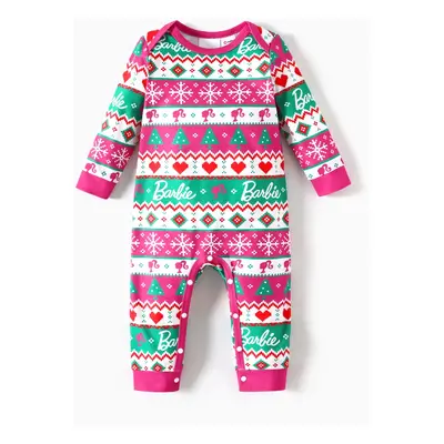 Barbie Outfit Christmas Mommy and Me Hot Pink Long-sleeve Graphic Print Pajamas Sets (Flame Resi