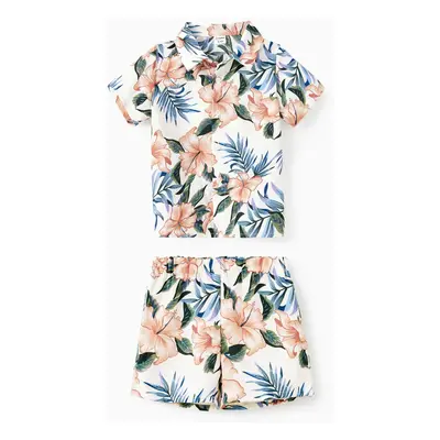 Family Matching Sets Floral Beach Shirt or V-Neck Strap Romper with Longline Skirt