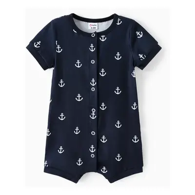 Baby Boy Print/Striped Short-sleeve Snap Romper