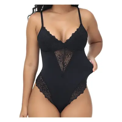 Plus Size Lace Bodysuit Shapewear with Sexy Suspender Straps