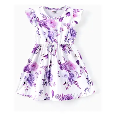 Toddler Girl Sweet Flutter-sleeve Floral Dress