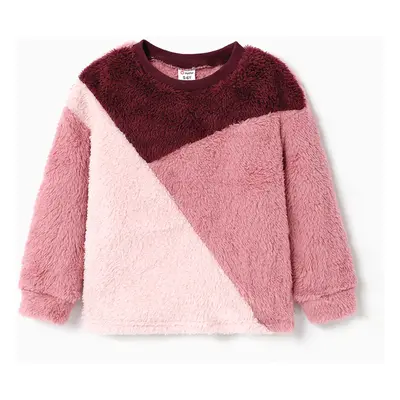 Kid Girl Sweet Colorblock Fleece Pullover Sweatshirt