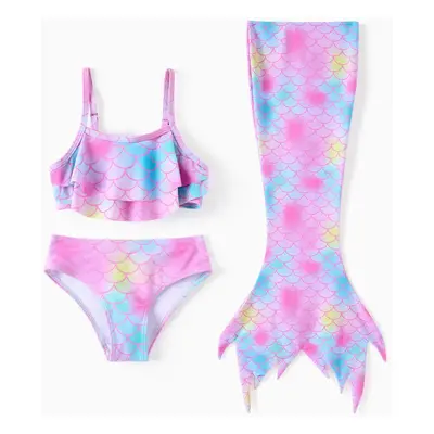 Toddler Girl 3pcs Mermaid Design Swimsuits Set