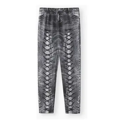 Kid Girl Lace-up Pattern Print Elasticized Skinny Pants Leggings(Not Denim Leggings )