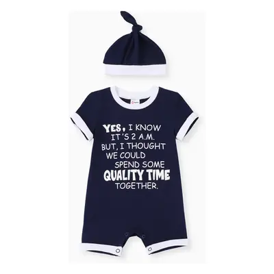 2pcs Baby Boy Letter Print Romper with Hat