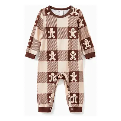 Christmas Pajamas Family Matching Gingerbread Man Graphic Plaid Pattern Henley Neck Button PJs