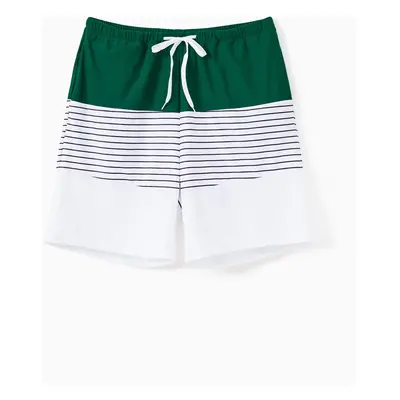 Family Matching Color Block Drawstring Swim Trunks or Stripe Cross Front Two-Piece Swimsuit (Qui