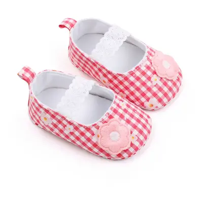 Baby/Toddler Girl Sweet Plaid and Flower Applique Lace Strap Pre-walker Shoes