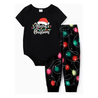 Christmas Family Matching Letters&Festive light bulb Print Short-sleeve Pajamas Sets