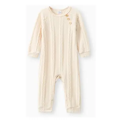 Baby Boy/Girl Solid Cable Knit Long-sleeve Jumpsuit