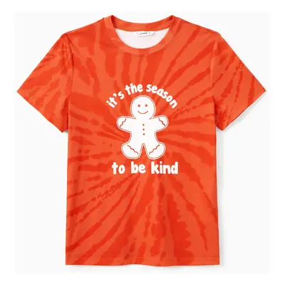 Christmas Family Matching Orange Tie-Dye Gingerbread Man Slogan Graphic Tops