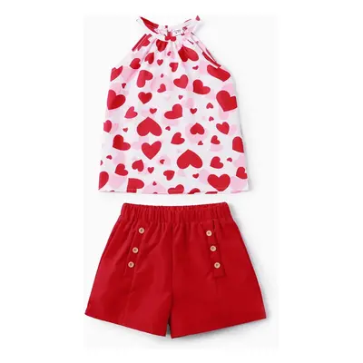 2pcs Kids Girl Valentine's Heart-shaped Open Sleeve Set