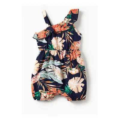 Mommy and Me Floral Leaf Pattern Off-Shoulder Strap Romper